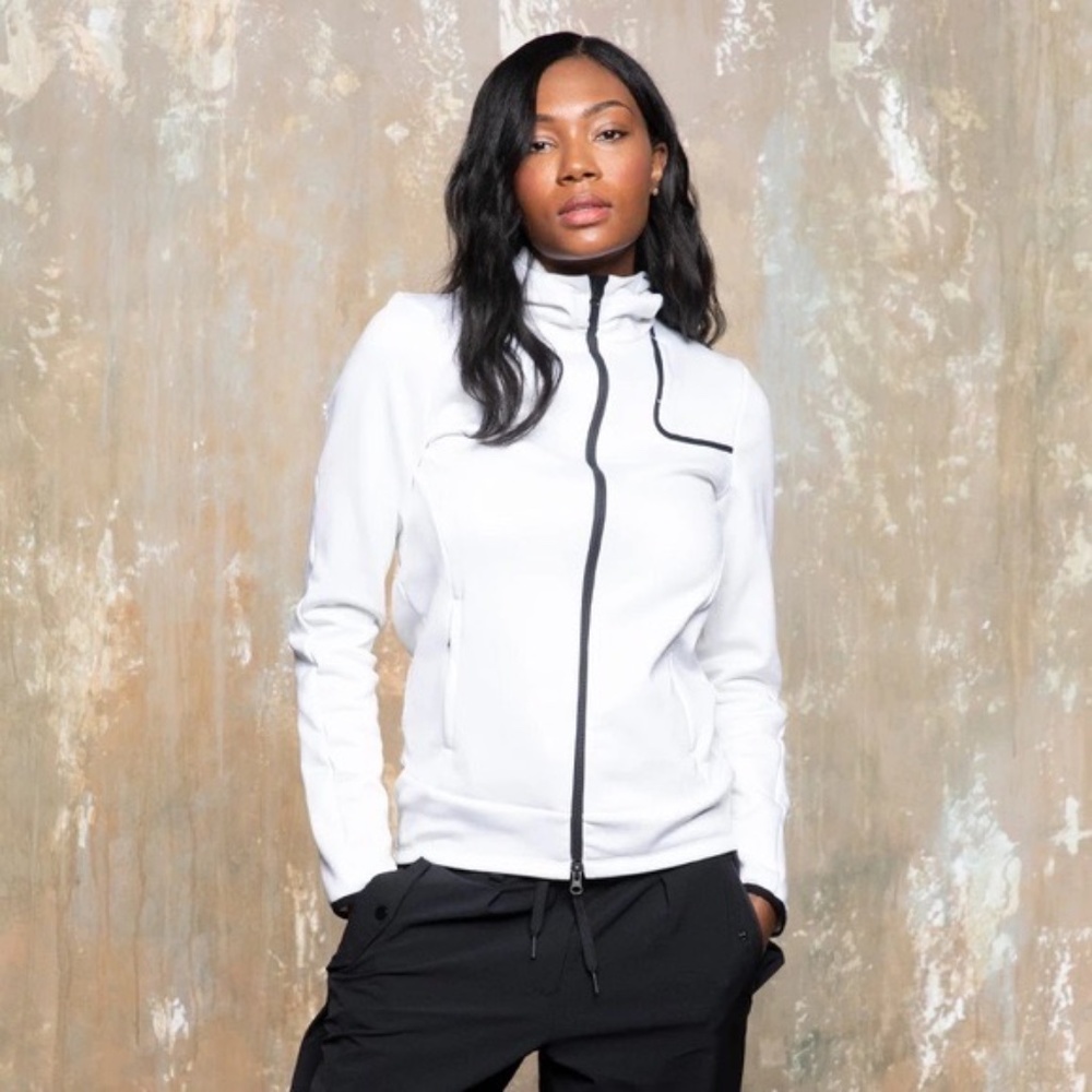 Paskho White Travel Hoodie with Black trim, Zip up, Size XXL Women's